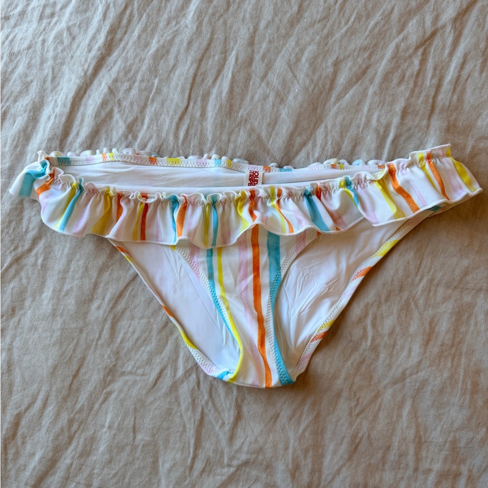 NWOT Solid & Striped Ruffle Bikini Bottoms